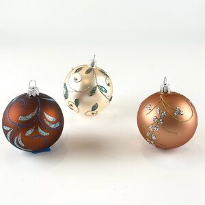 Elegant Holiday Blown Glass Ornament Set - Brown, Cream, and Gold